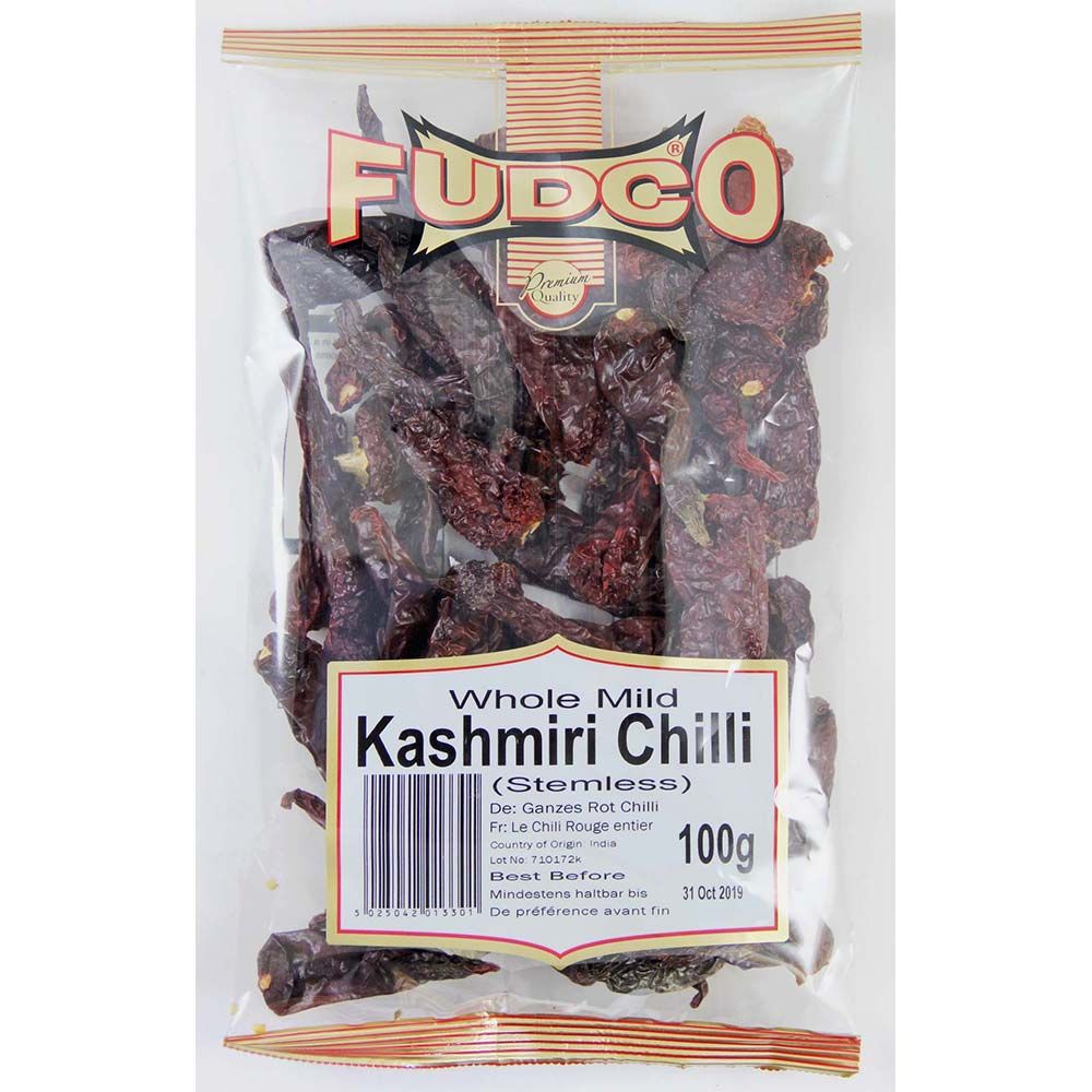 FUDCO WHOLE MILD KASHMIRI CHILLI 100G (STEMLESS)